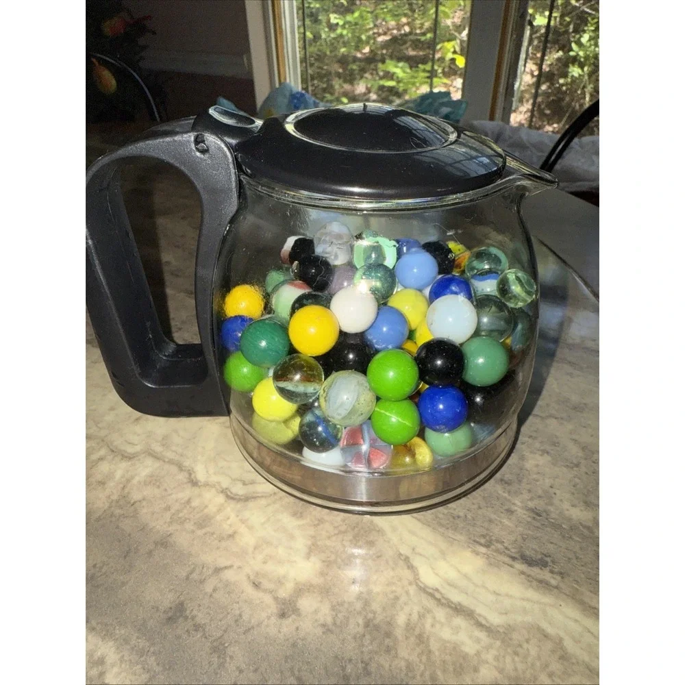 Lot of 186 Vtg‎ Glass Marbles Multiple Colors Mini Glass Coffee Pot Used